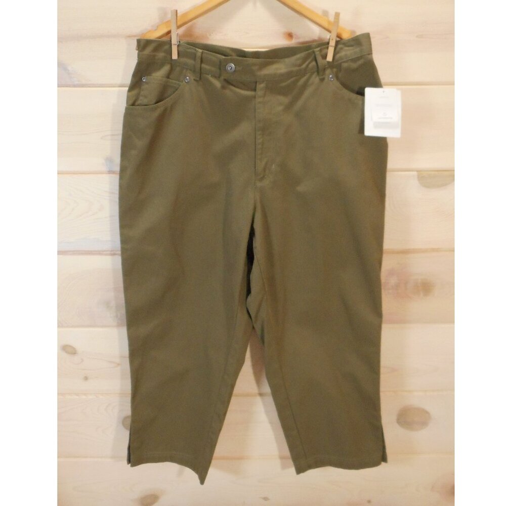NWT Liz Claiborne Womens Size 14W Cropped Pants Olive Green High Rise Vintage
